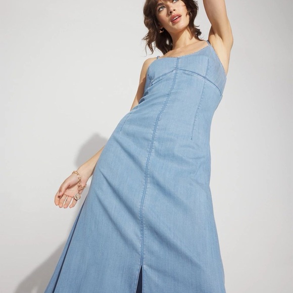 NEW $180 WHBM Chain Detail Denim Maxi Dress - Picture 4 of 8